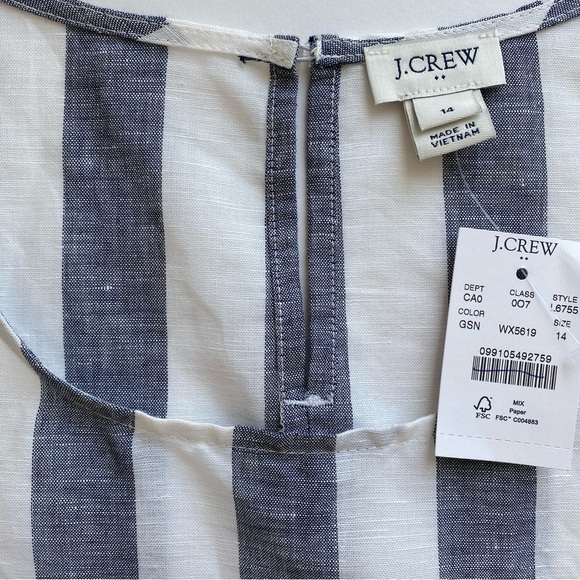 NWT J. Crew Tie Waist Bow Linen Top Tank Blouse Stripe Size 14 - Picture 7 of 12